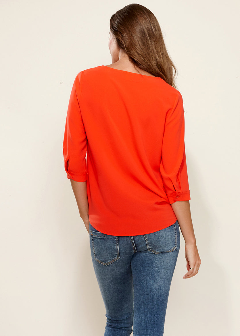 Gathered Hem Scoop Neck Blouse In Flamingo - shopatkonus